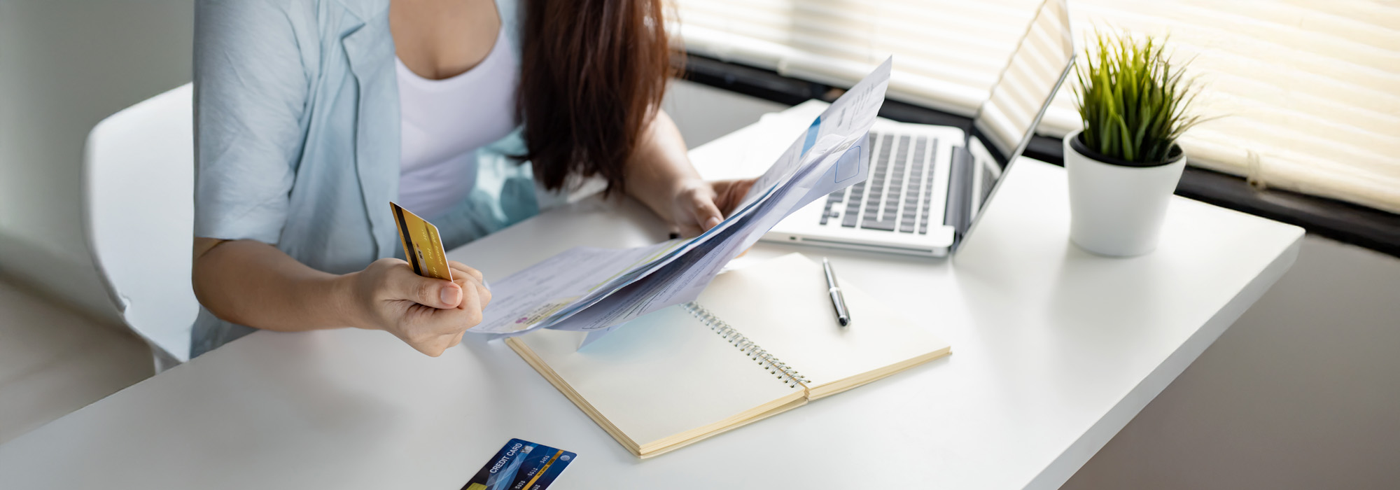Woman overthink by debt from many credit cards and bills